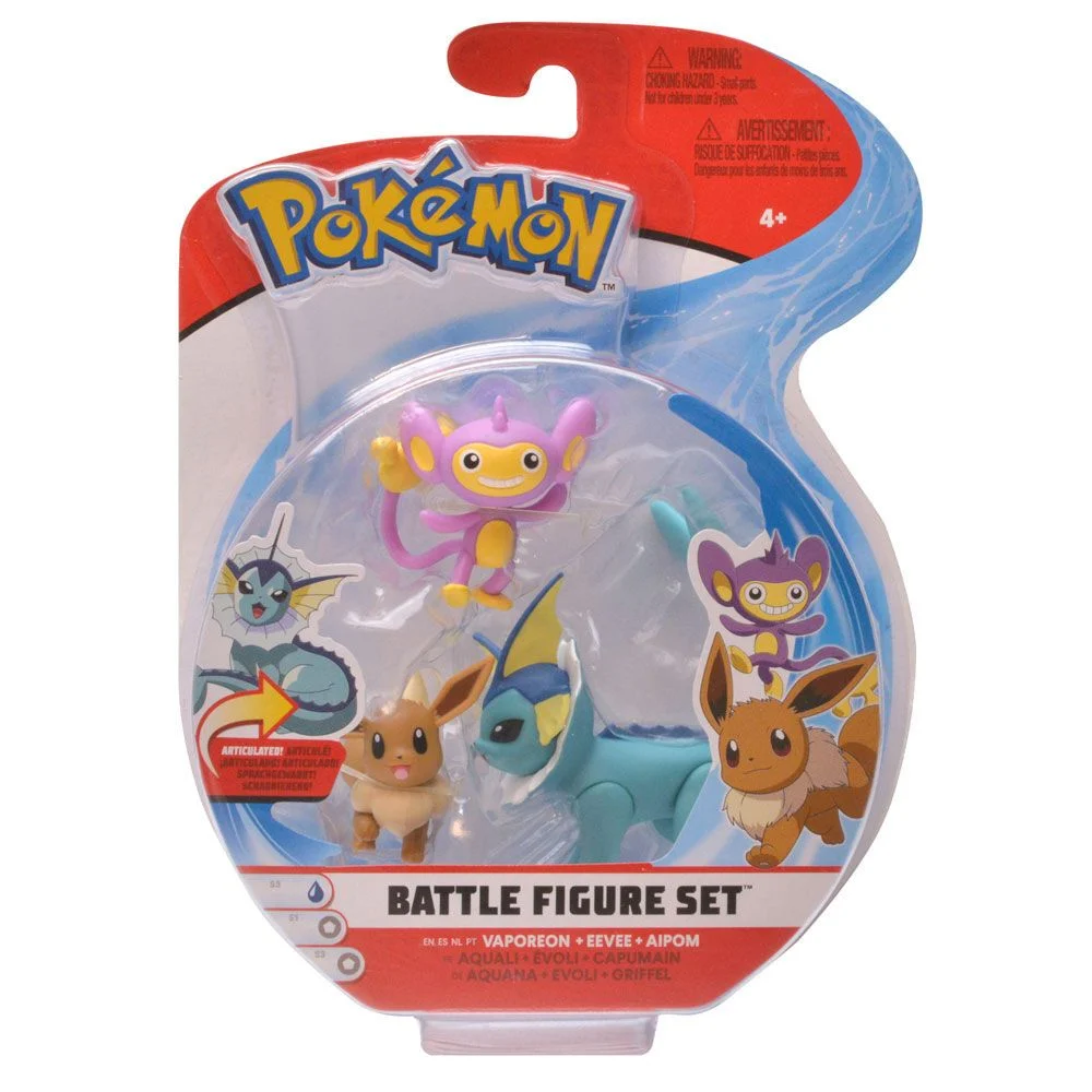 JAZWARES POKEMON BATTLE 3LU SET VAPOREON EEVEE AIPOM - Thumbnail