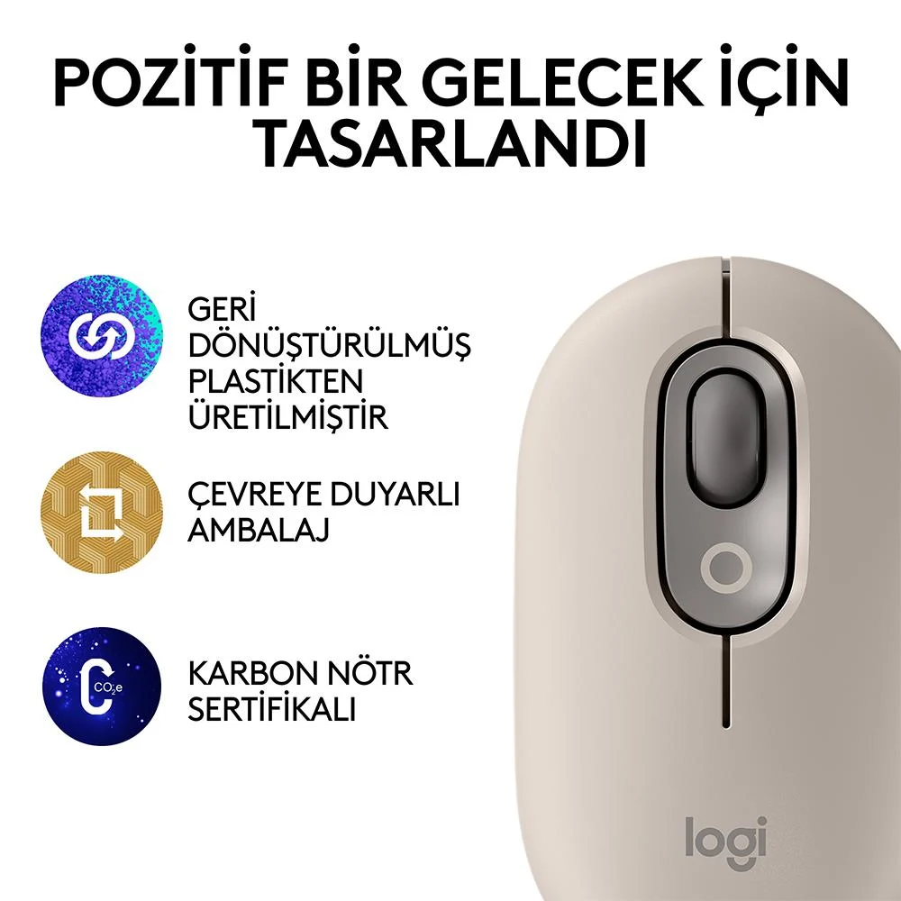 Logitech Pop Emoji 910-006651 Mist&sand Bej Optik Kablosuz Mouse - Thumbnail