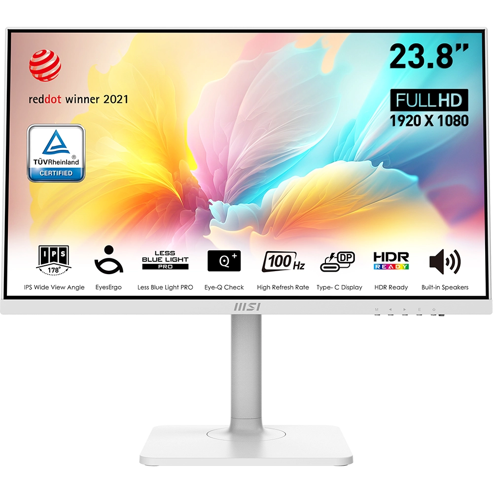 MSI MODERN MD2412PW 23.8 FLAT IPS 1920x1080 (FHD) 100HZ ANTI-GLARE BEYAZ TYPE-C MONITOR - Thumbnail